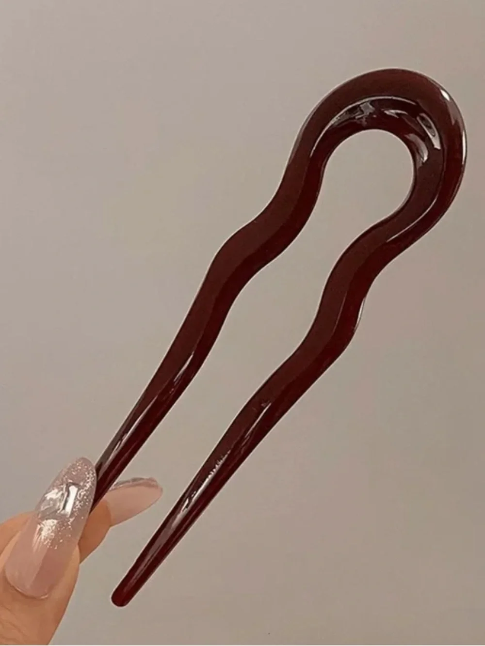 French Sleek Burgundy U Shaped Hair Pin With Wave design- women’s accessories